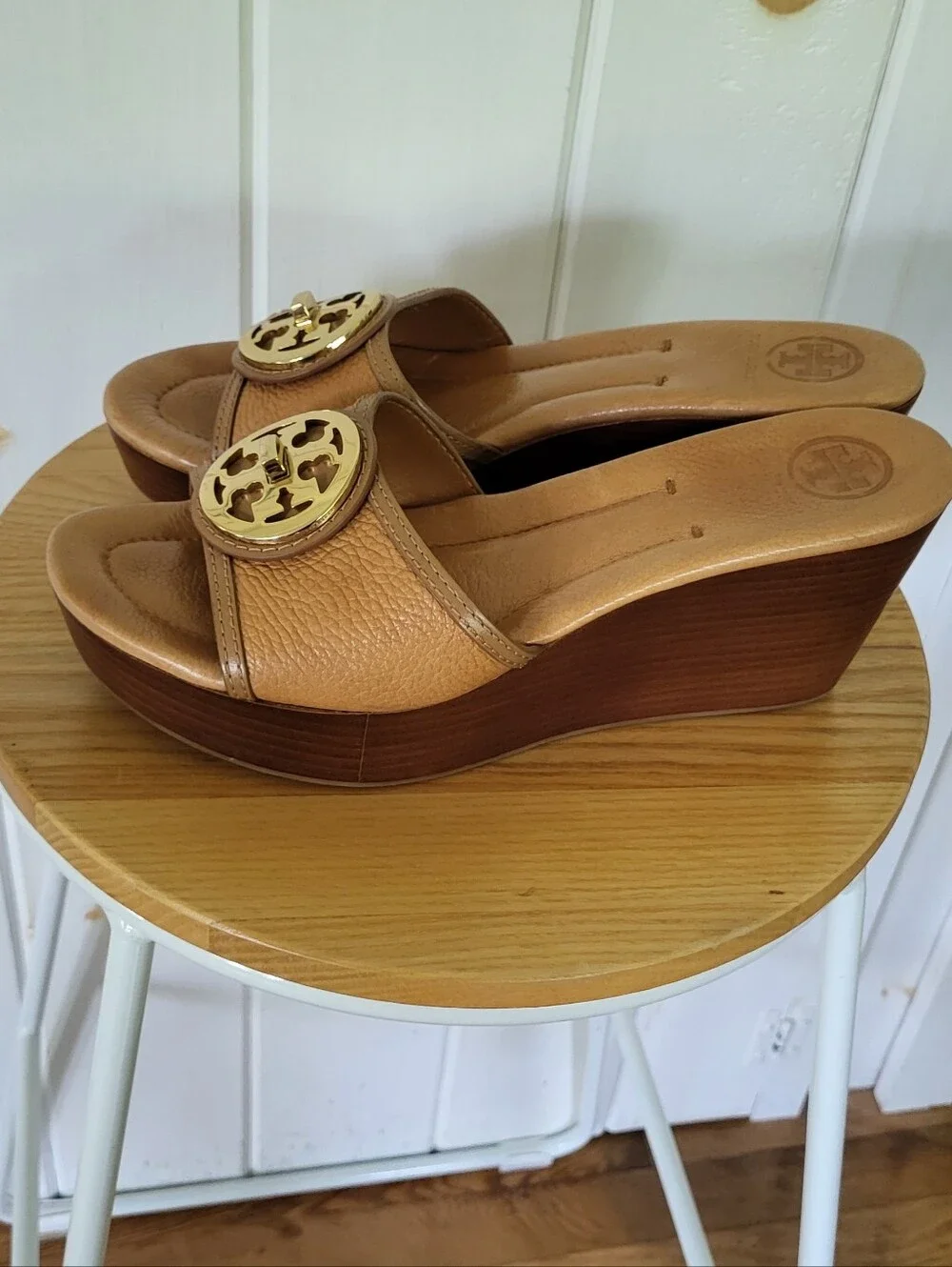 Tory Burch Tan Leather Platform Wedge Sandals